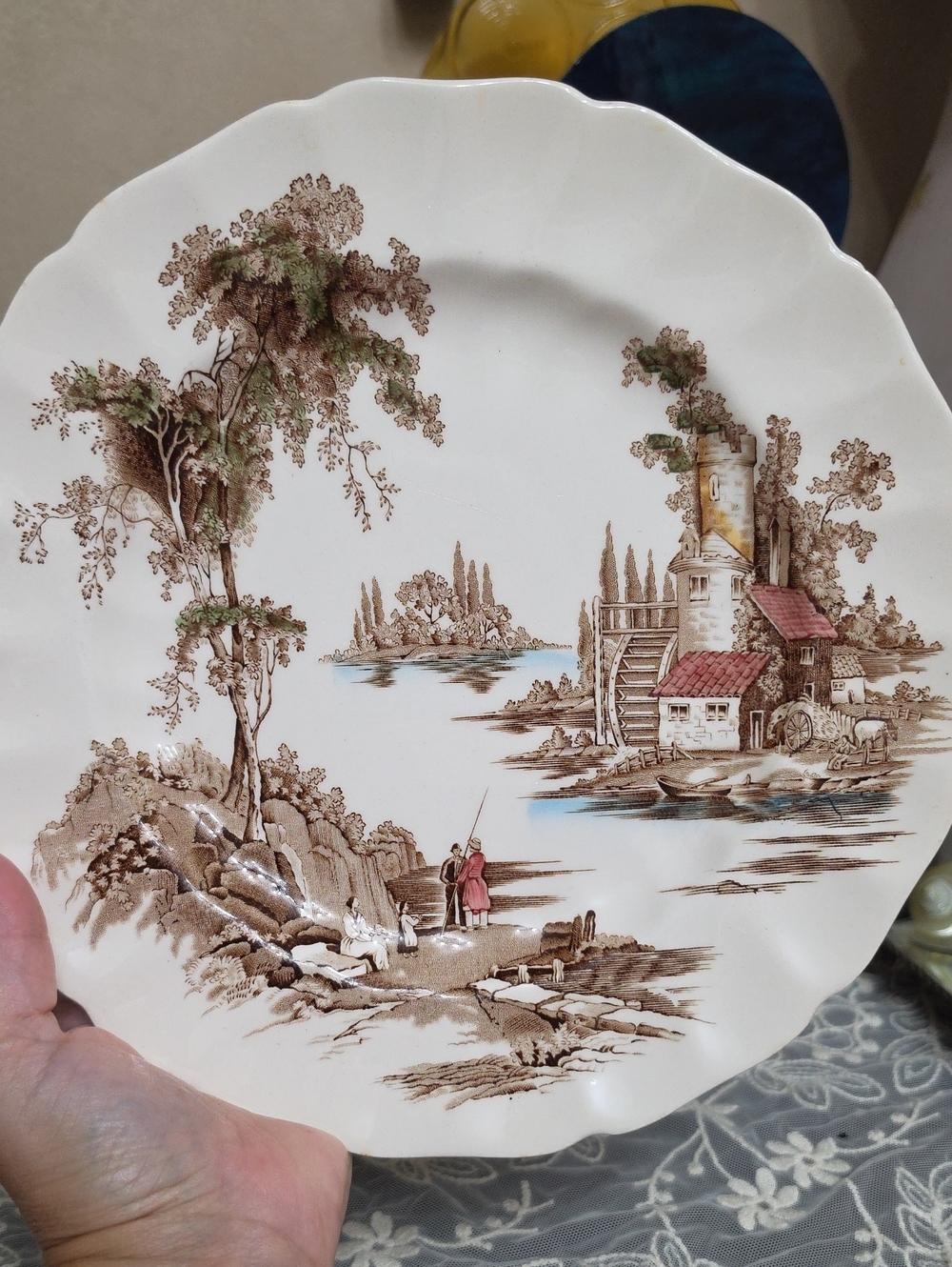 Vtg 1960 The Old Mill By Johnson Brothers ,England Brown and Cream .